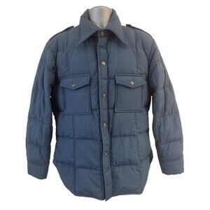 Vtg Eddie Bauer Goose Down Jacket Coat Snaps Puffer Snaps Chambray Blue Shacket